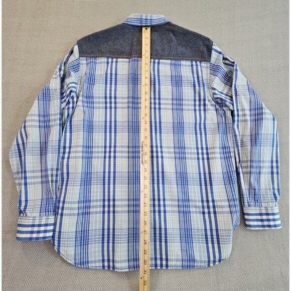 Rocawear Western Shirt Men's XL Blue Plaid Pearl Snap Denim Patches Classic EUC - Picture 9 of 12